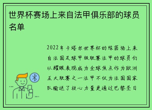 世界杯赛场上来自法甲俱乐部的球员名单